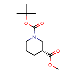 Chemical structure of 1-(tert-butyl) 3-methyl (R)-piperidine-1,3-dicarboxylate , CAS 934423-10-6, AChemBlock Q51840