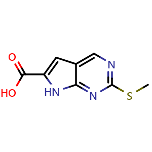 Chemical structure of 2-(methylthio)-7H-pyrrolo[2,3-d]pyrimidine-6-carboxylic acid , CAS 1638760-13-0, AChemBlock Q51878