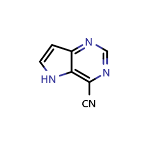 Chemical structure of 5H-pyrrolo[3,2-d]pyrimidine-4-carbonitrile , CAS 1211589-46-6, AChemBlock Q51884