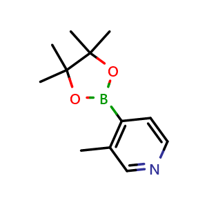 Chemical structure of 3-methyl-4-(4,4,5,5-tetramethyl-1,3,2-dioxaborolan-2-yl)pyridine , CAS 1032358-00-1, AChemBlock Q51901