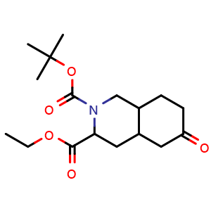 Chemical structure of 2-(tert-butyl) 3-ethyl 6-oxooctahydroisoquinoline-2,3(1H)-dicarboxylate , CAS 1403766-62-0, AChemBlock Q51934