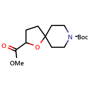 Chemical structure of 8-(tert-butyl) 2-methyl 1-oxa-8-azaspiro[4.5]decane-2,8-dicarboxylate , CAS 1160246-95-6, AChemBlock Q51959