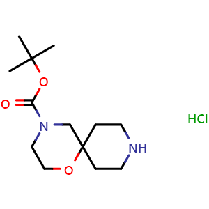 Chemical structure of tert-butyl 1-oxa-4,9-diazaspiro[5.5]undecane-4-carboxylate hydrochloride , CAS 1279863-55-6, AChemBlock Q51963