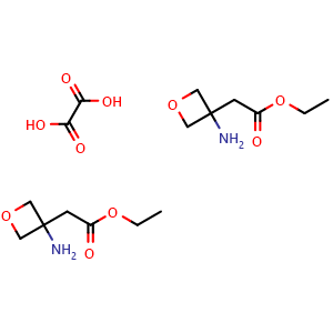 Chemical structure of Ethyl 2-(3-aminooxetan-3-yl)acetate hemioxalate , CAS 1523618-27-0, AChemBlock Q51979