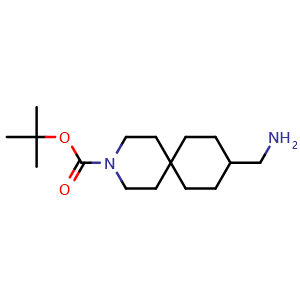 Chemical structure of tert-butyl 9-(aminomethyl)-3-azaspiro[5.5]undecane-3-carboxylate , CAS 1281872-56-7, AChemBlock Q52043