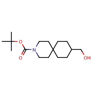 Chemical structure of tert-butyl 9-(hydroxymethyl)-3-azaspiro[5.5]undecane-3-carboxylate , CAS 1341036-19-8, AChemBlock Q52044
