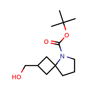 Chemical structure of tert-butyl 2-(hydroxymethyl)-5-azaspiro[3.4]octane-5-carboxylate , CAS 1434141-76-0, AChemBlock Q52062