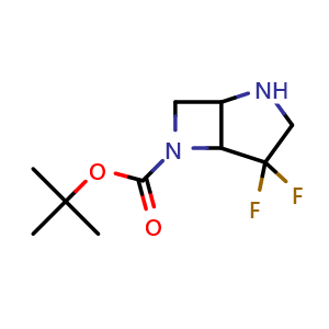 Chemical structure of tert-butyl 4,4-difluoro-2,6-diazabicyclo[3.2.0]heptane-6-carboxylate , CAS 1638760-20-9, AChemBlock Q52101