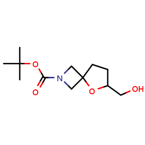 Chemical structure of tert-butyl 6-(hydroxymethyl)-5-oxa-2-azaspiro[3.4]octane-2-carboxylate , CAS 1446012-48-1, AChemBlock Q52123