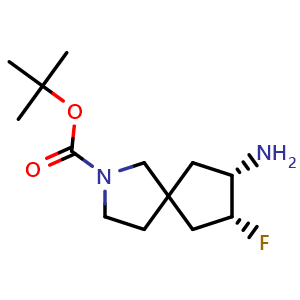 Chemical structure of Cis-tert-butyl (7S,8R)-7-amino-8-fluoro-2-azaspiro[4.4]nonane-2-carboxylate , CAS 1638757-71-7, AChemBlock Q52155