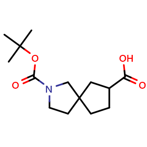 Chemical structure of 2-(tert-butoxycarbonyl)-2-azaspiro[4.4]nonane-7-carboxylic acid , CAS 1341037-89-5, AChemBlock Q52164