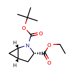 Chemical structure of 2-(tert-butyl) 3-ethyl (1S,3S,5S)-2-azabicyclo[3.1.0]hexane-2,3-dicarboxylate , CAS 214193-11-0, AChemBlock Q52196