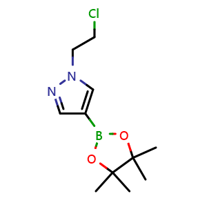 Chemical structure of 1-(2-chloroethyl)-4-(4,4,5,5-tetramethyl-1,3,2-dioxaborolan-2-yl)-1H-pyrazole , CAS 877149-79-6, AChemBlock Q52207
