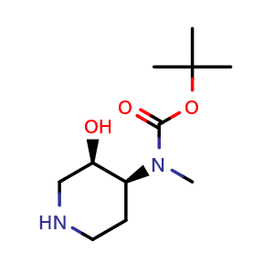 Chemical structure of tert-butyl ((3S,4R)-3-hydroxypiperidin-4-yl)glycinate , CAS 1638763-78-6, AChemBlock Q52223