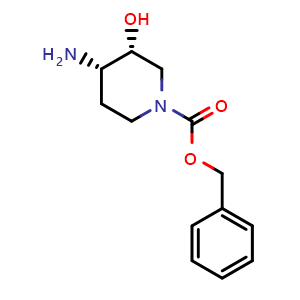 Chemical structure of benzyl (3R,4S)-4-amino-3-hydroxypiperidine-1-carboxylate , CAS 1065677-73-7, AChemBlock Q52233