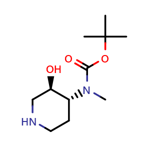 Chemical structure of tert-butyl ((3S,4S)-3-hydroxypiperidin-4-yl)glycinate , CAS 1638766-96-7, AChemBlock Q52243