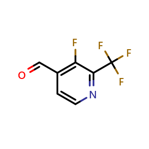 Chemical structure of 3-fluoro-2-(trifluoromethyl)isonicotinaldehyde , CAS 1227574-90-4, AChemBlock Q52262