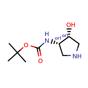 Chemical structure of cis-3-(boc-amino)-4-hydroxypyrrolidine , CAS 265108-25-6, AChemBlock Q52265