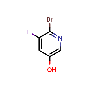 Chemical structure of 6-bromo-5-iodopyridin-3-ol , CAS 697300-70-2, AChemBlock Q52283
