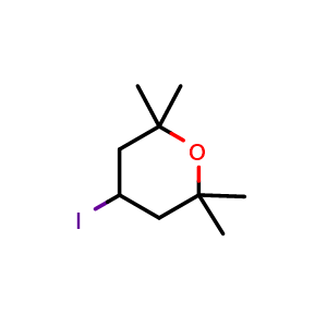 Chemical structure of 4-iodo-2,2,6,6-tetramethyltetrahydro-2H-pyran , CAS 1638768-38-3, AChemBlock Q52292