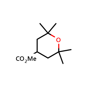 Chemical structure of methyl 2,2,6,6-tetramethyltetrahydro-2H-pyran-4-carboxylate , CAS 1638761-55-3, AChemBlock Q52294