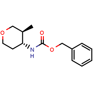 Chemical structure of benzyl ((3S,4R)-3-methyltetrahydro-2H-pyran-4-yl)carbamate , CAS 1638766-98-9, AChemBlock Q52306