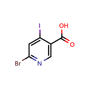 Chemical structure of 6-bromo-4-iodonicotinic acid , CAS 1200130-82-0, AChemBlock Q52323
