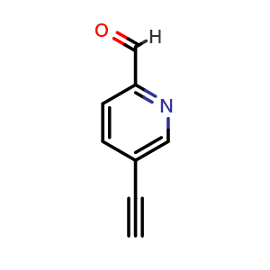Chemical structure of 5-ethynylpicolinaldehyde , CAS 940911-03-5, AChemBlock Q52327