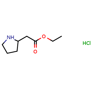 Chemical structure of ethyl 2-(pyrrolidin-2-yl)acetate hydrochloride , CAS 1251923-73-5, AChemBlock Q52351