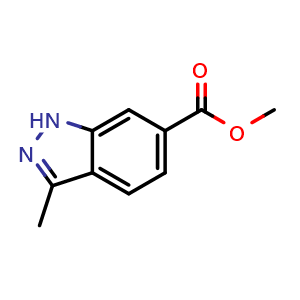 Chemical structure of methyl 3-methyl-1H-indazole-6-carboxylate , CAS 201286-95-5, AChemBlock Q52355