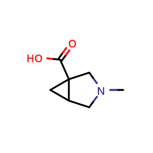 Chemical structure of 3-methyl-3-azabicyclo[3.1.0]hexane-1-carboxylic acid , CAS 63618-02-0, AChemBlock Q52369
