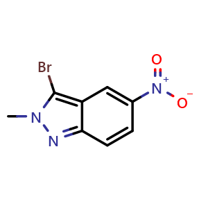 Chemical structure of 3-bromo-2-methyl-5-nitro-2H-indazole , CAS 73105-50-7, AChemBlock Q52380