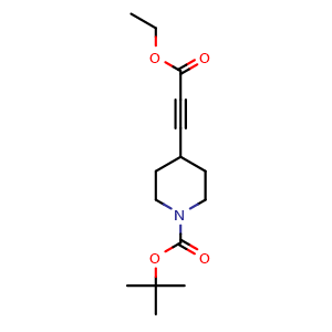 Chemical structure of tert-butyl 4-(3-ethoxy-3-oxoprop-1-yn-1-yl)piperidine-1-carboxylate , CAS 203663-59-6, AChemBlock Q52398