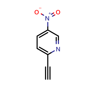 Chemical structure of 2-ethynyl-5-nitropyridine , CAS 452333-53-8, AChemBlock Q52473