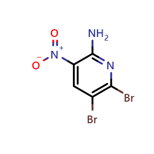 Chemical structure of 5,6-dibromo-3-nitropyridin-2-amine , CAS 868360-22-9, AChemBlock Q52483