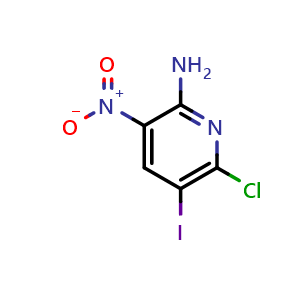 Chemical structure of 6-chloro-5-iodo-3-nitropyridin-2-amine , CAS 790692-90-9, AChemBlock Q52487