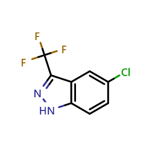 Chemical structure of 5-chloro-3-(trifluoromethyl)-1H-indazole , CAS 57631-13-7, AChemBlock Q52502
