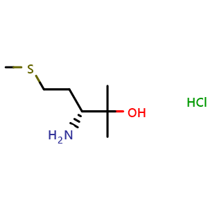 Chemical structure of (R)-3-amino-2-methyl-5-(methylthio)pentan-2-ol hydrochloride , CAS 1408229-31-1, AChemBlock Q52510