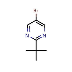 Chemical structure of 5-bromo-2-(tert-butyl)pyrimidine , CAS 85929-94-8, AChemBlock Q52545
