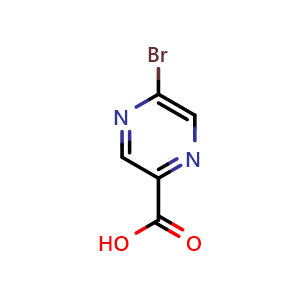 Chemical structure of 5-bromopyrazine-2-carboxylic acid , CAS 876161-05-6, AChemBlock Q52548