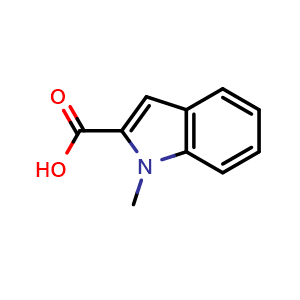 Chemical structure of 1-methyl-1H-indole-2-carboxylic acid , CAS 16136-58-6, AChemBlock Q52556