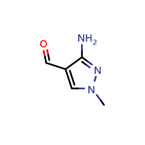 Chemical structure of 3-amino-1-methyl-1H-pyrazole-4-carbaldehyde , CAS 886851-66-7, AChemBlock Q52560