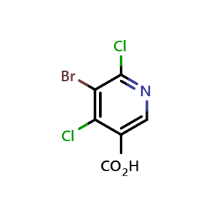Chemical structure of 5-Bromo-4,6-dichloronicotinic acid , CAS 1216474-94-0, AChemBlock Q52586