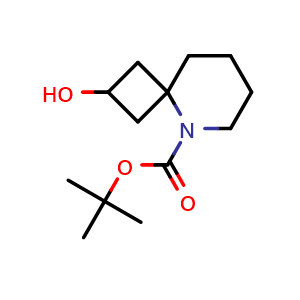 Chemical structure of tert-butyl 2-hydroxy-5-azaspiro[3.5]nonane-5-carboxylate , CAS 1934510-39-0, AChemBlock Q52596