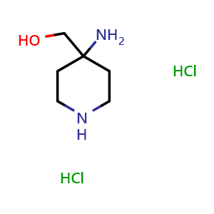 Chemical structure of (4-aminopiperidin-4-yl)methanol dihydrochloride , CAS 412357-30-3, AChemBlock Q52608