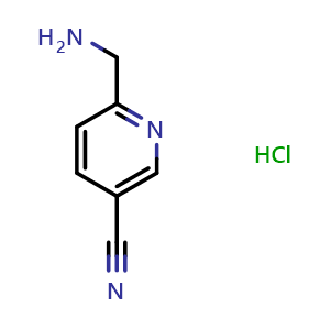 Chemical structure of 6-(Aminomethyl)nicotinonitrile hydrochloride , CAS 182159-63-3, AChemBlock Q52613