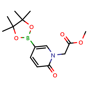 Chemical structure of methyl 2-(2-oxo-5-(4,4,5,5-tetramethyl-1,3,2-dioxaborolan-2-yl)pyridin-1(2H)-yl)acetate , CAS 2304634-26-0, AChemBlock Q52621
