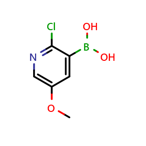 Chemical structure of (2-chloro-5-methoxypyridin-3-yl)boronic acid , CAS 1072946-26-9, AChemBlock Q52636