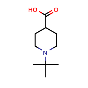 Chemical structure of 1-(tert-butyl)piperidine-4-carboxylic acid , CAS 1368718-18-6, AChemBlock Q52642