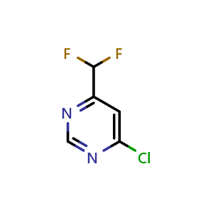 Chemical structure of 4-chloro-6-(difluoromethyl)pyrimidine , CAS 1261737-05-6, AChemBlock Q52665